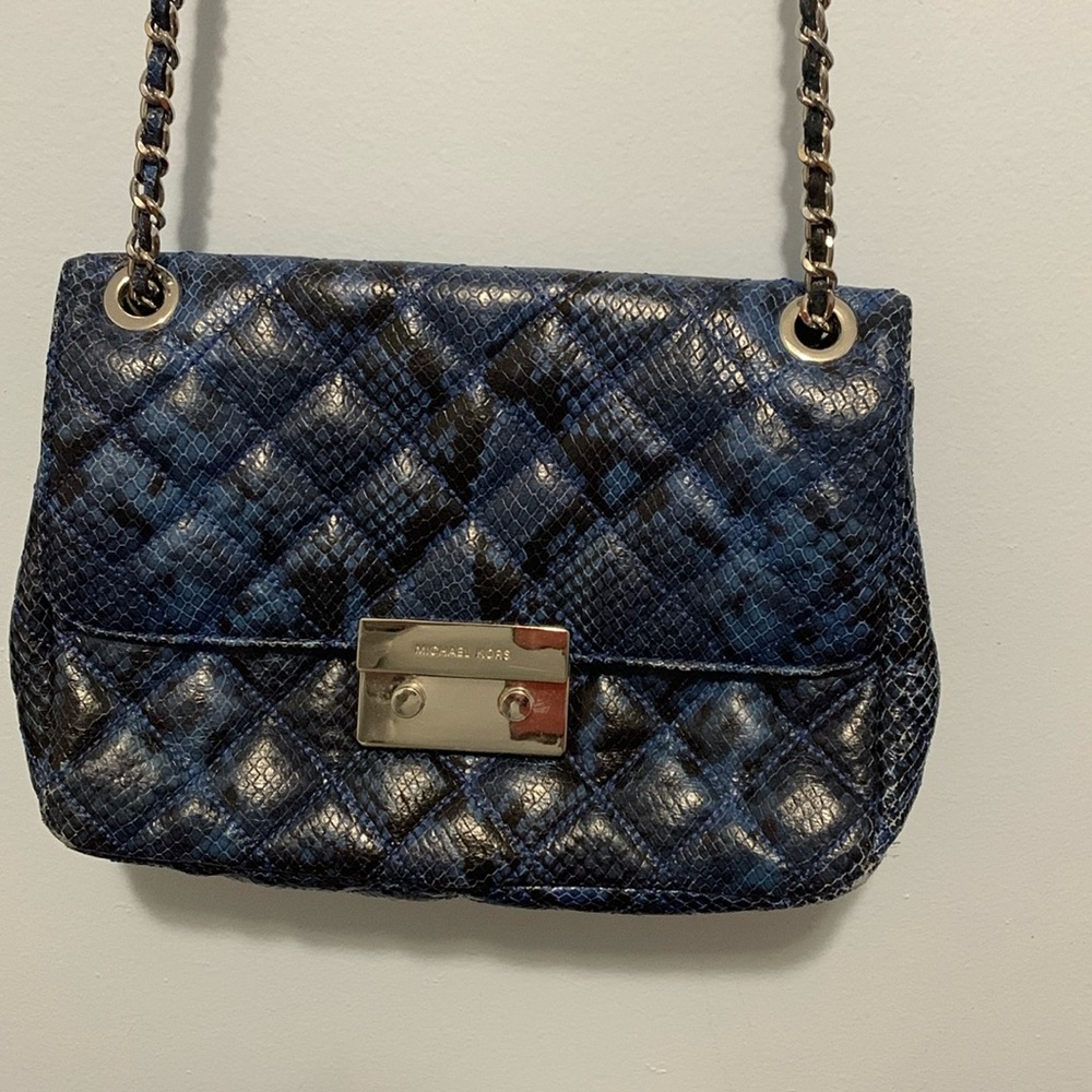 MK blue and black snake skin purse